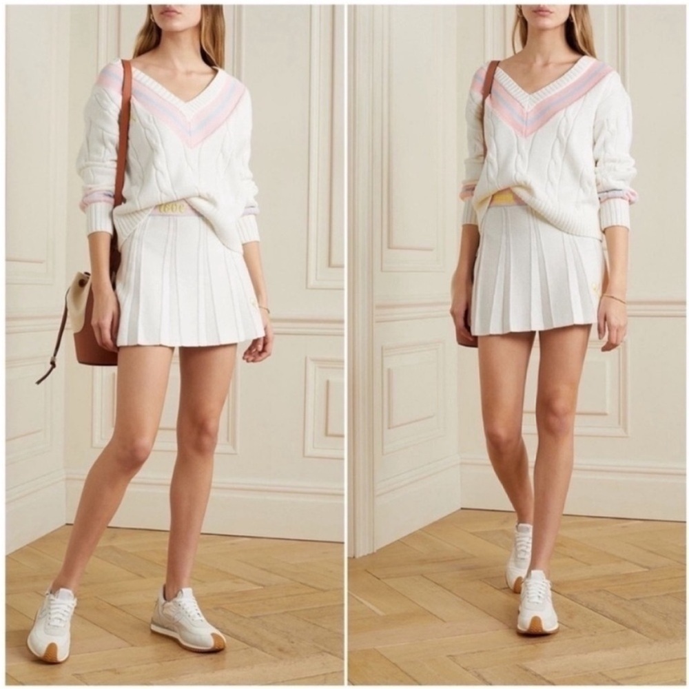 LoveShackFancy Roz Knit Mini Skirt Tennis White